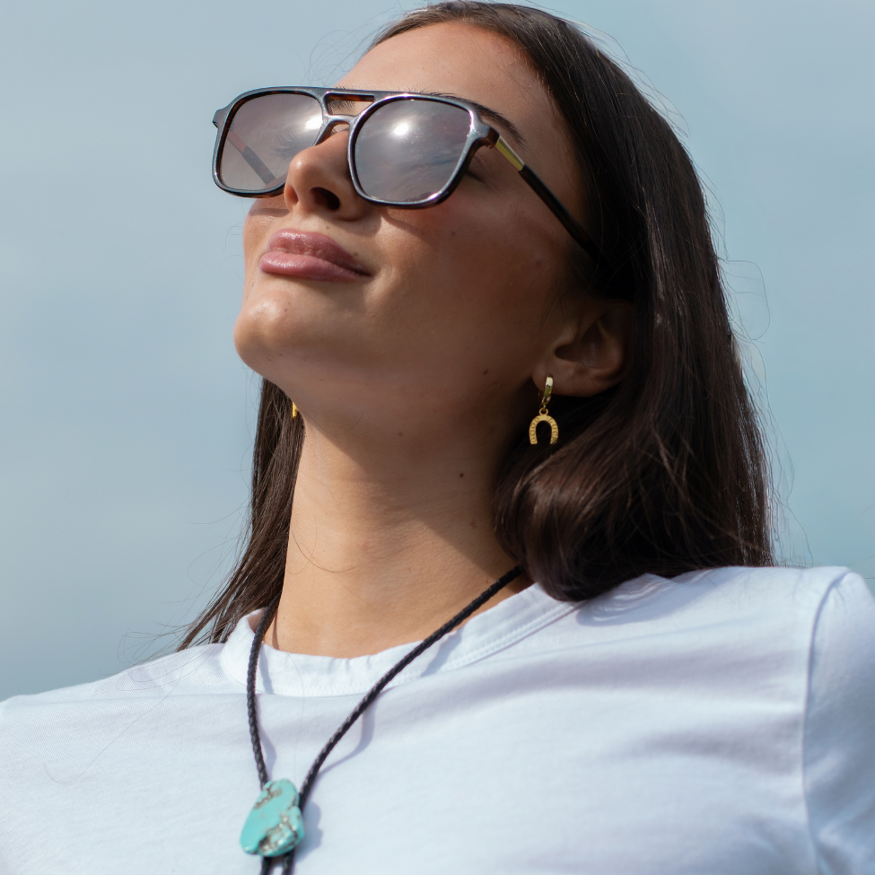 Black Leather and Natural Turquoise Stone Bolo Necklace