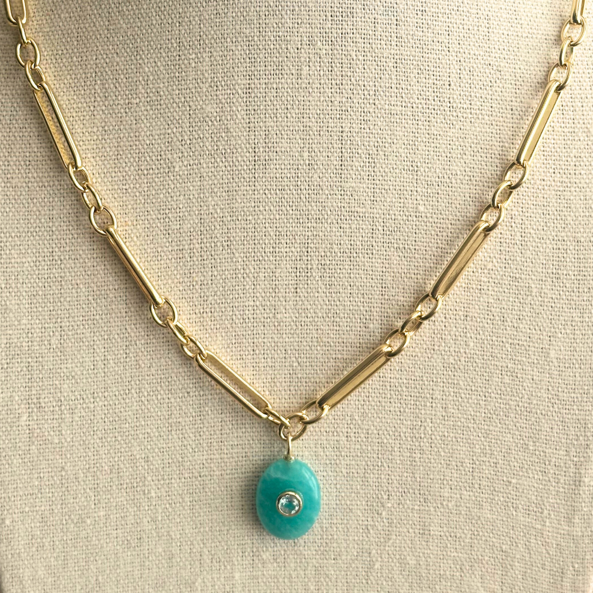 Amazonite with Blue Topaz Inlay Pendant Necklace