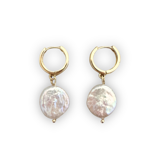 Gold Filled Natural Freshwater Pearl Hoop Earrings