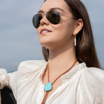 Brown Leather and Natural Turquoise Bolo Necklace