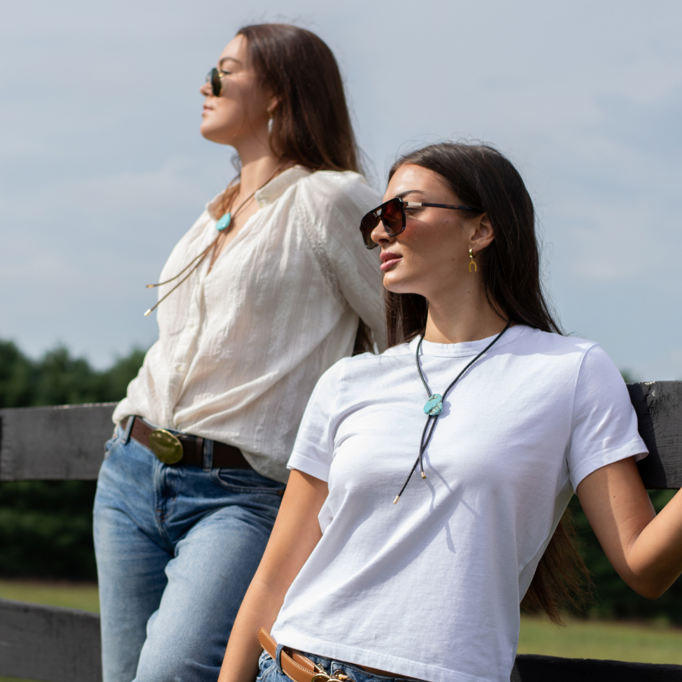 Black Leather and Natural Turquoise Stone Bolo Necklace