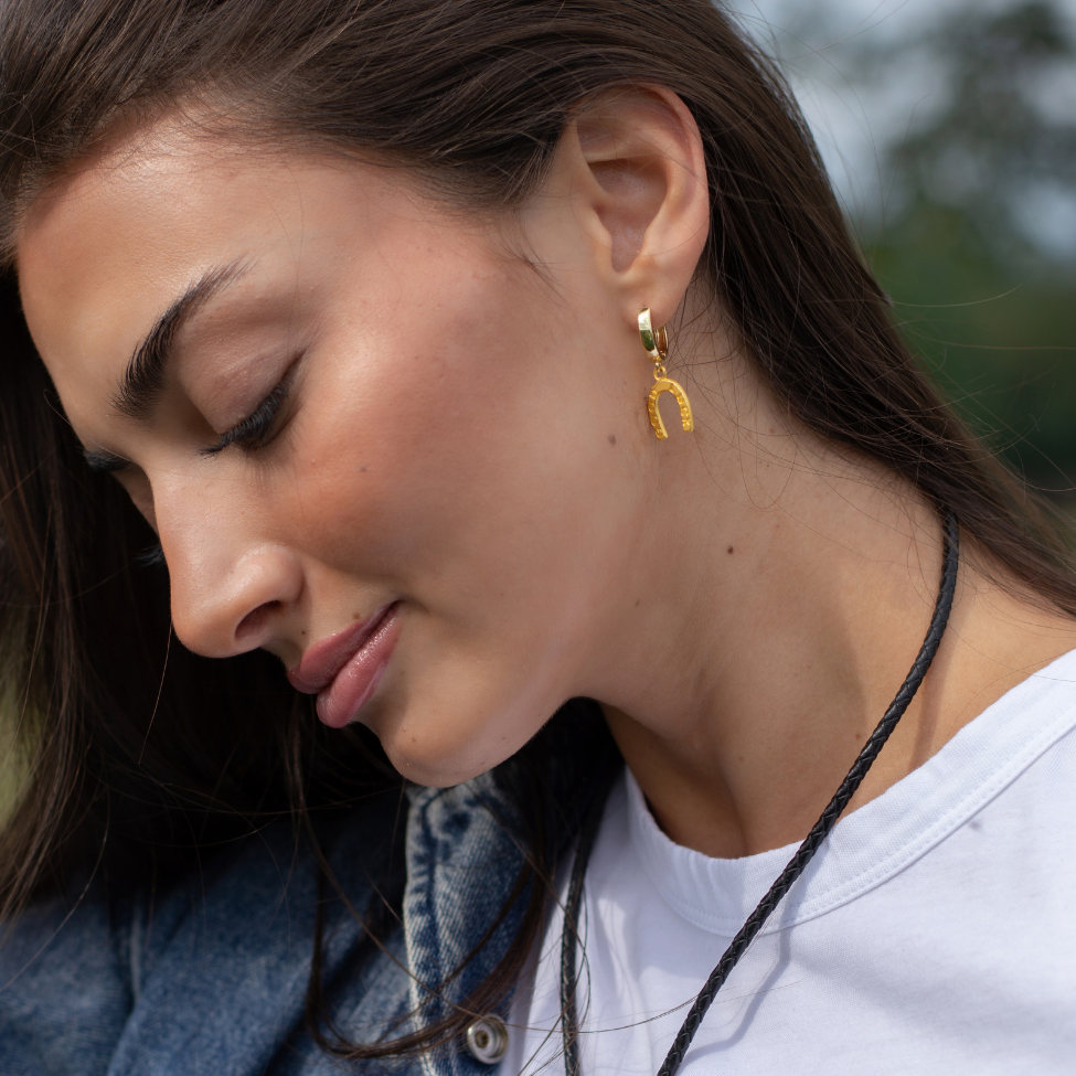 Gold Horseshoe Charm Earrings