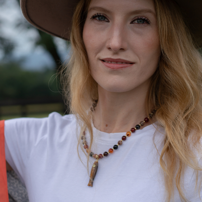 Red Fire Agate Necklace and Tiger's Eye Fish Clip-On Charm