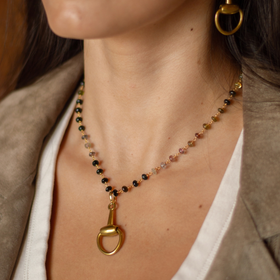 Dainty Tourmaline Necklace with Horsebit Clip-On Charm