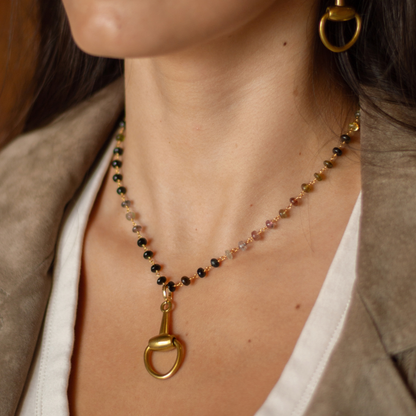 Dainty Tourmaline Necklace with Horsebit Clip-On Charm
