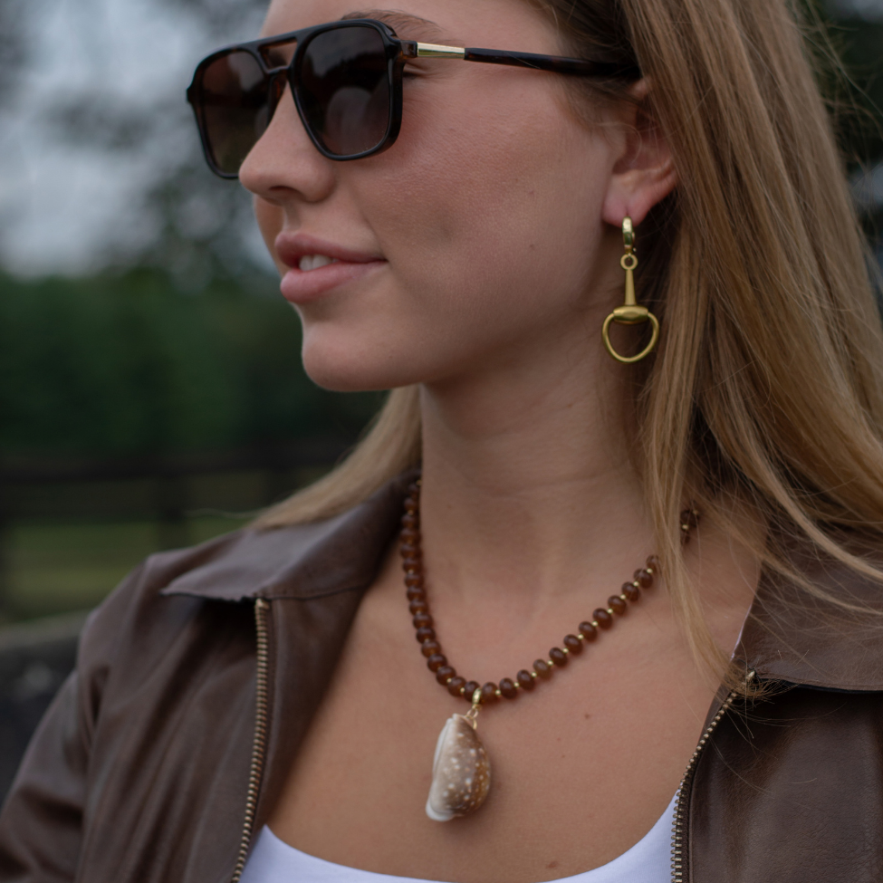 Brown Beaded Necklace and Deer Cowrie Clip-On Charm