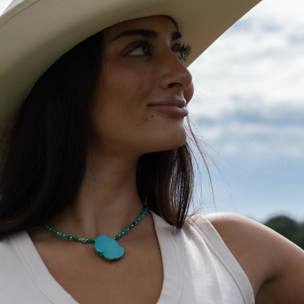 Natural Turquoise Nugget Necklace with Turquoise Pendant
