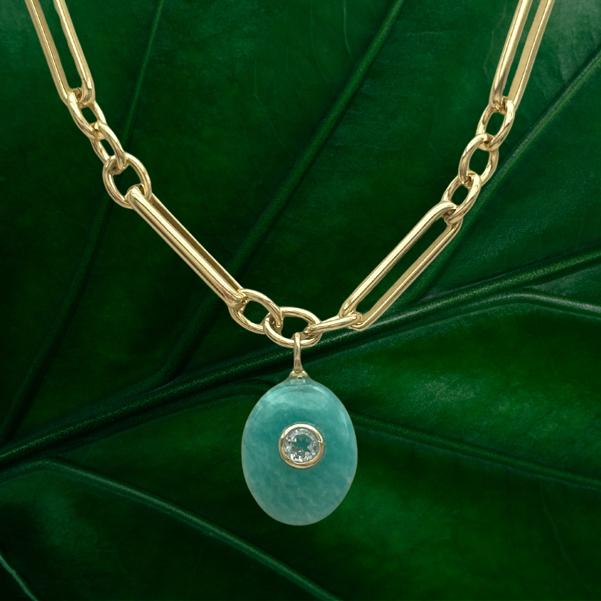 Amazonite with Blue Topaz Inlay Pendant Necklace