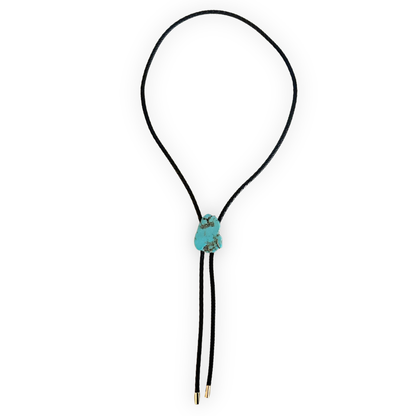 Black Leather and Natural Turquoise Stone Bolo Necklace