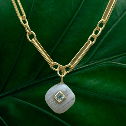 Blue Lace Agate with Blue Topaz Inlay Pendant Necklace