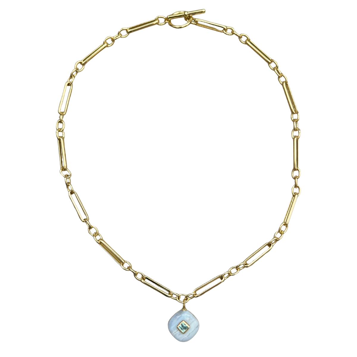 Blue Lace Agate with Blue Topaz Inlay Pendant Necklace