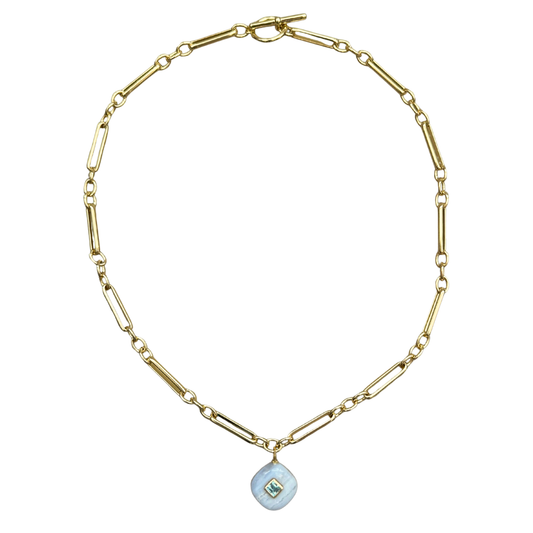 Blue Lace Agate with Blue Topaz Inlay Pendant Necklace