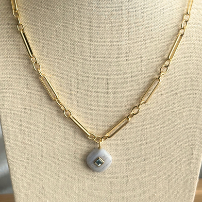 Blue Lace Agate with Blue Topaz Inlay Pendant Necklace