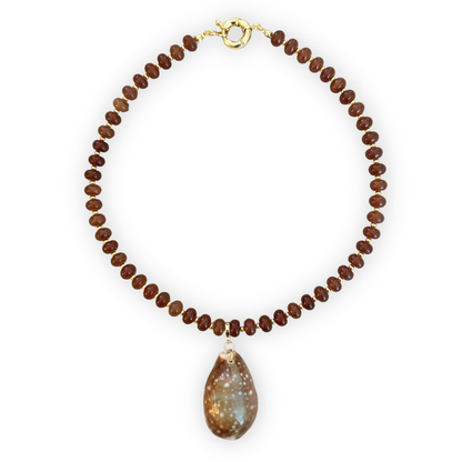 Brown Beaded Necklace and Deer Cowrie Clip-On Charm