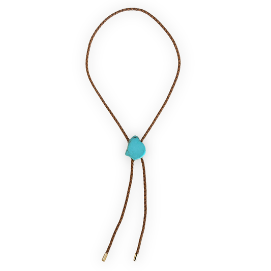 Brown Leather and Natural Turquoise Bolo Necklace