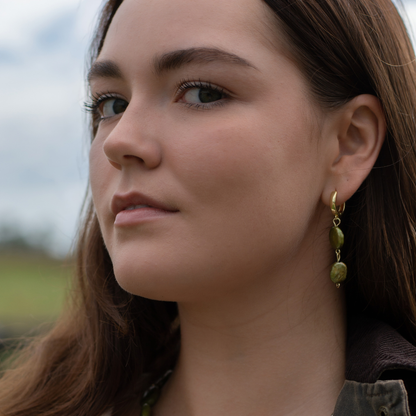 Natural Double Green Freshwater Pearl Dangle Earrings