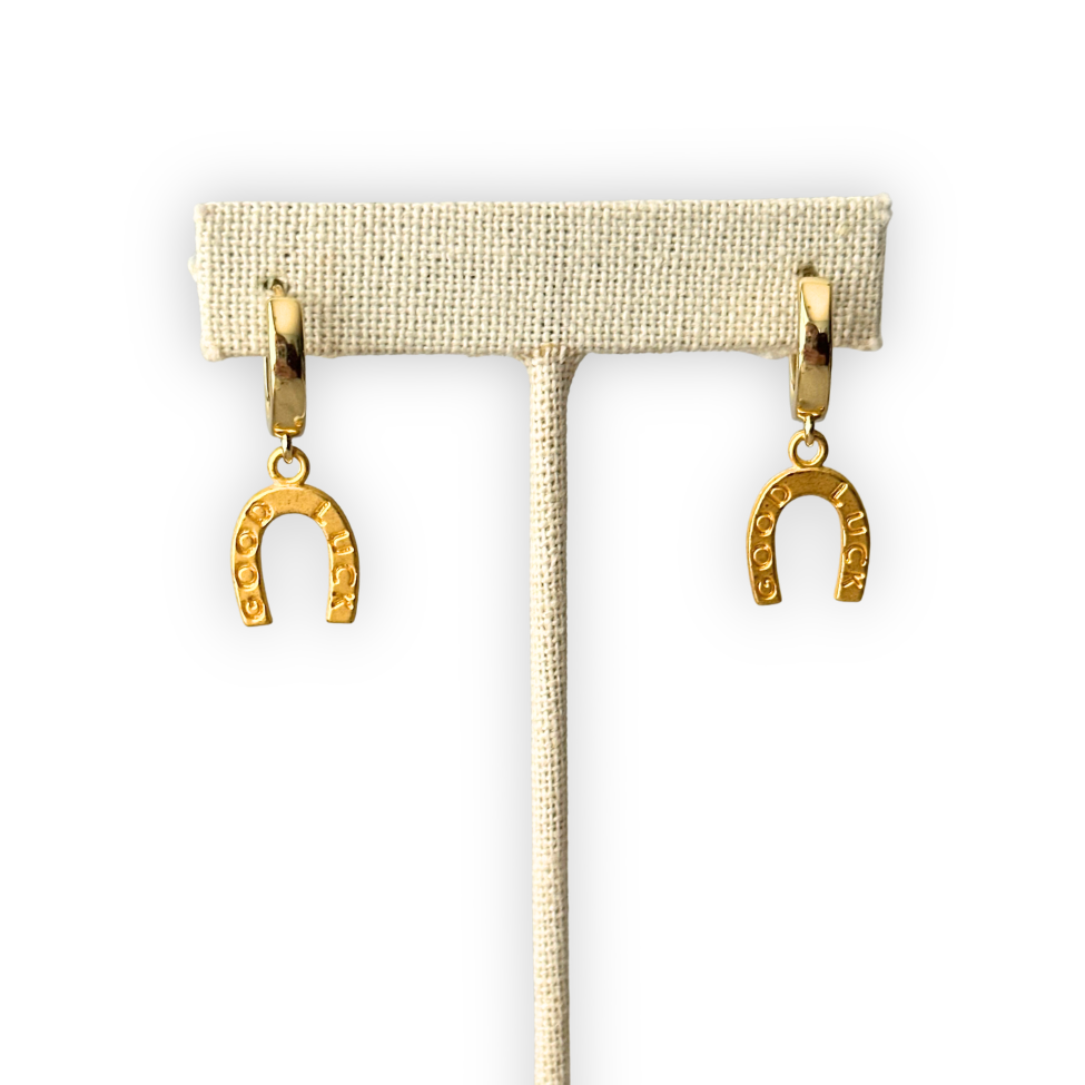 Gold Horseshoe Charm Earrings