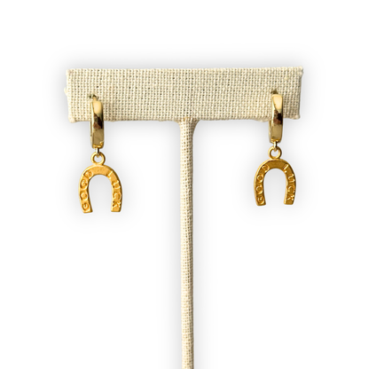 Gold Horseshoe Charm Earrings