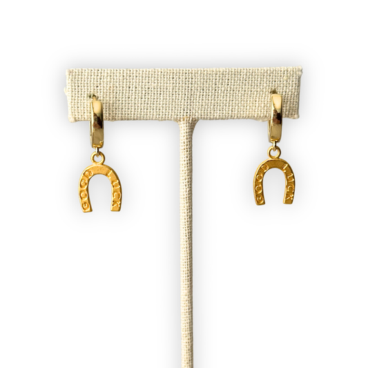 Gold Horseshoe Charm Earrings