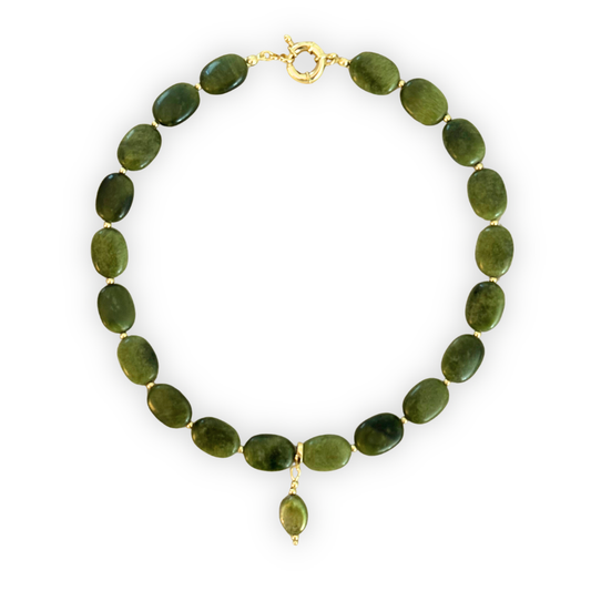 Green Opal Necklace with Green Freshwater Pearl Clip-On Charm