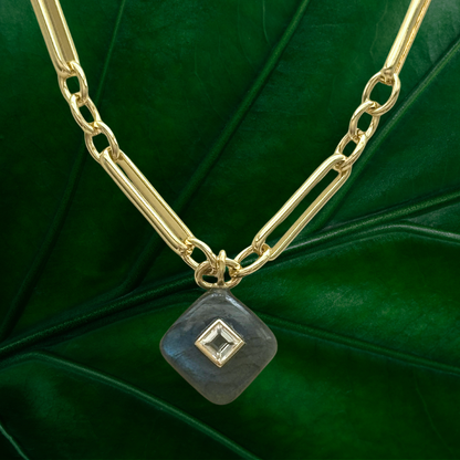 Labradorite with White Topaz Inlay Pendant Necklace