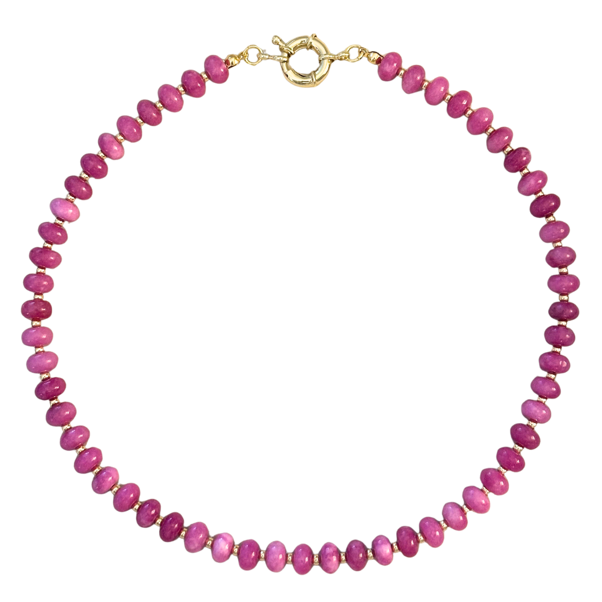 Magenta Pink Beaded Stone Necklace