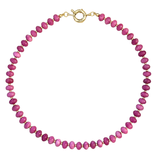 Magenta Pink Beaded Stone Necklace