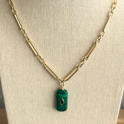 Rectangular Malachite with Green Cubic Zirconia Pendant Necklace