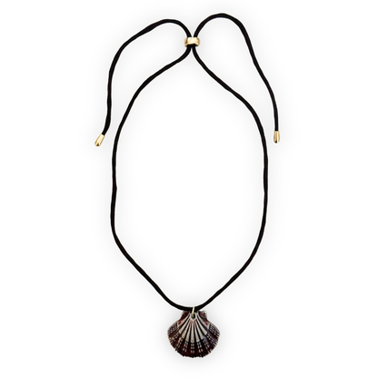 Dark Brown Mongolian Silk Adjustable Necklace with Burgundy Porcelain Shell Pendant
