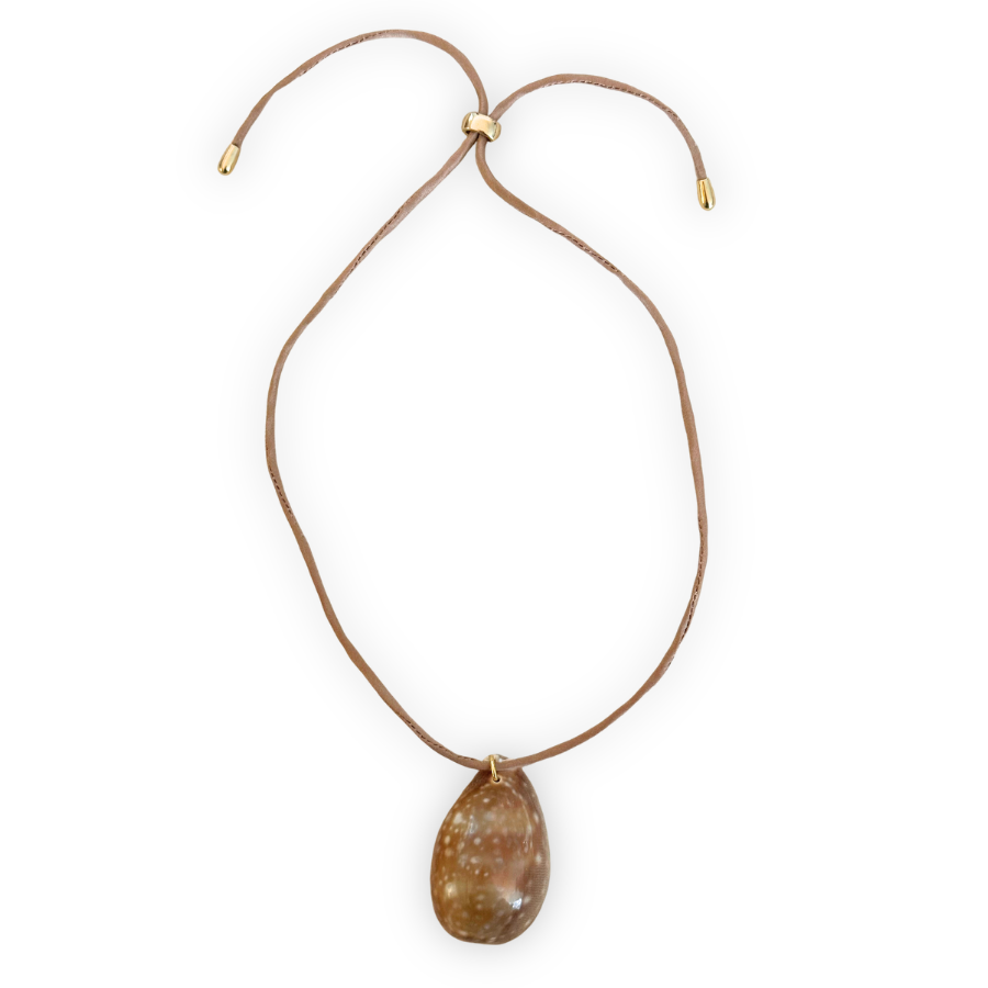 Light Brown Mongolian Silk Adjustable Necklace with Deer Cowrie Pendant
