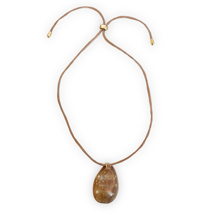 Light Brown Mongolian Silk Adjustable Necklace with Deer Cowrie Pendant