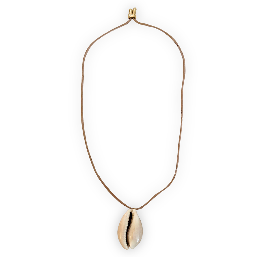 Light Brown Mongolian Silk Adjustable Necklace with Deer Cowrie Pendant