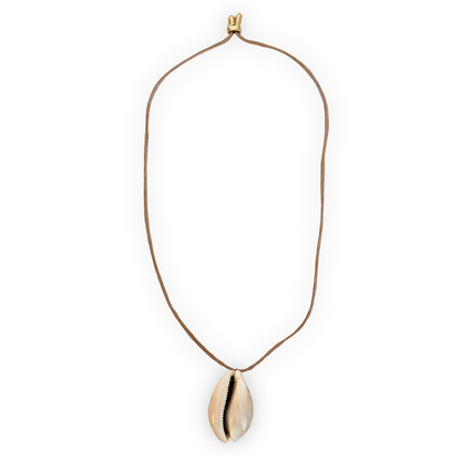 Light Brown Mongolian Silk Adjustable Necklace with Deer Cowrie Pendant