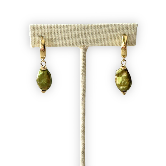 Natural Green Freshwater Pearl Earrings