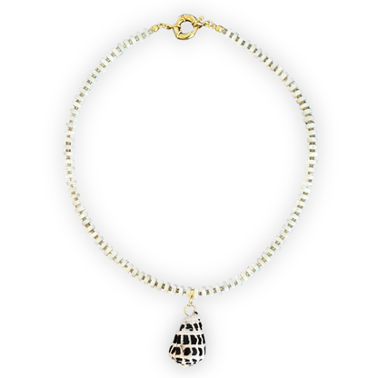 Natural White Shell Necklace with Hebrew Cone Shell Clip-On Charm