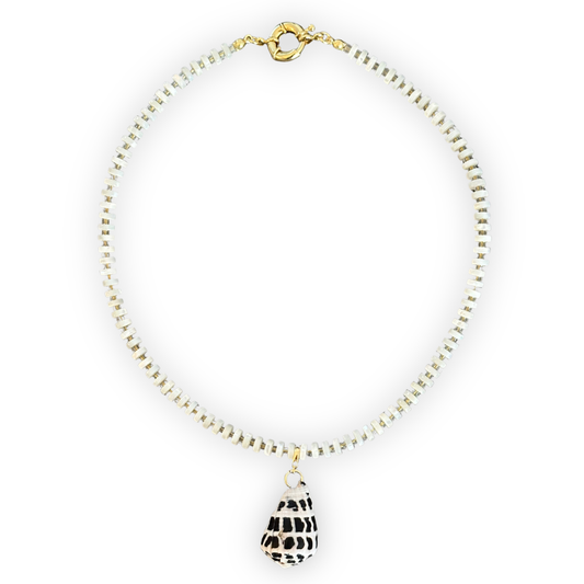 Natural White Shell Necklace with Hebrew Cone Shell Clip-On Charm