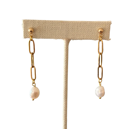 24K Gold Plated Pearl Drop Earrings