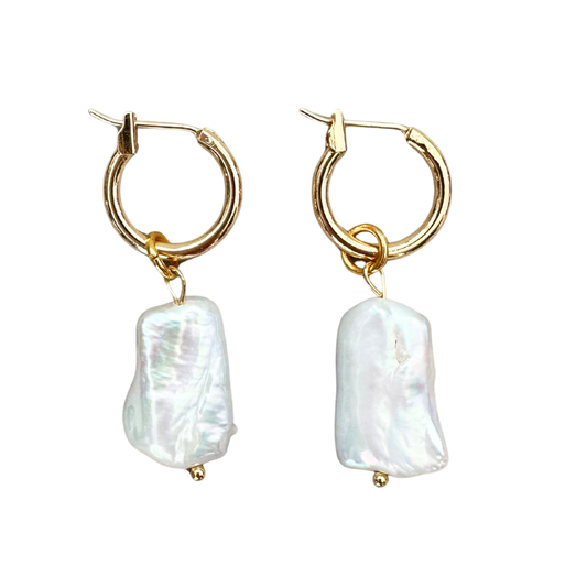 Rectangular Freshwater Pearl Hoop Earrings