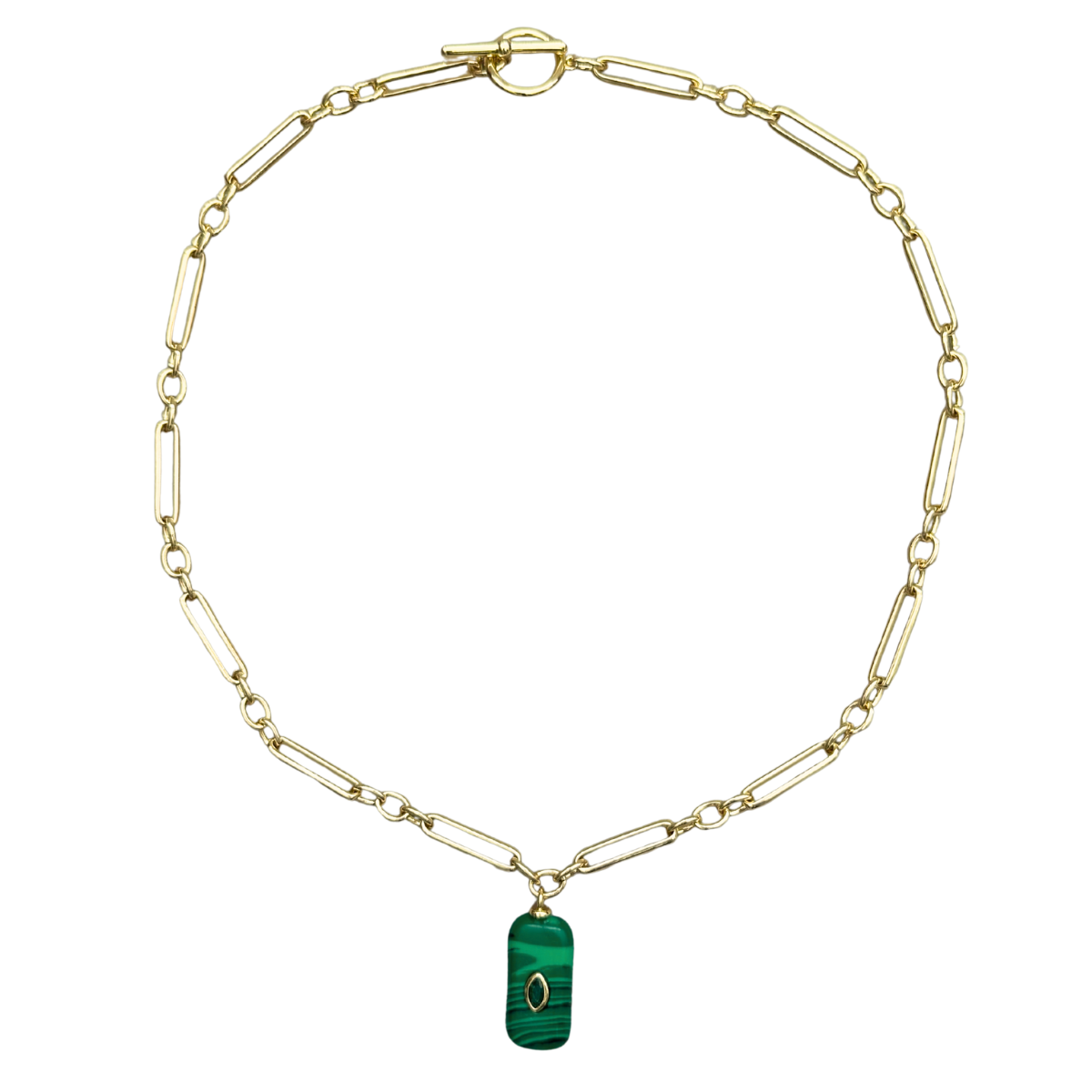 Rectangular Malachite with Green Cubic Zirconia Pendant Necklace