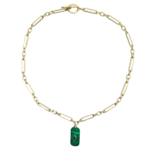 Rectangular Malachite with Green Cubic Zirconia Pendant Necklace