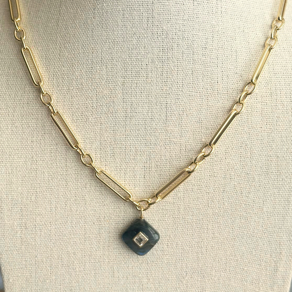 Labradorite with White Topaz Inlay Pendant Necklace