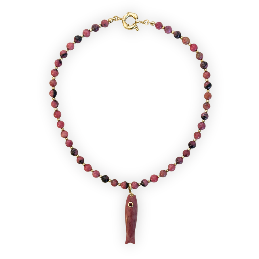 Rhondite Necklace with Rhondite Fish Clip-On Charm
