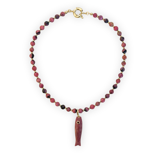 Rhondite Necklace with Rhondite Fish Clip-On Charm