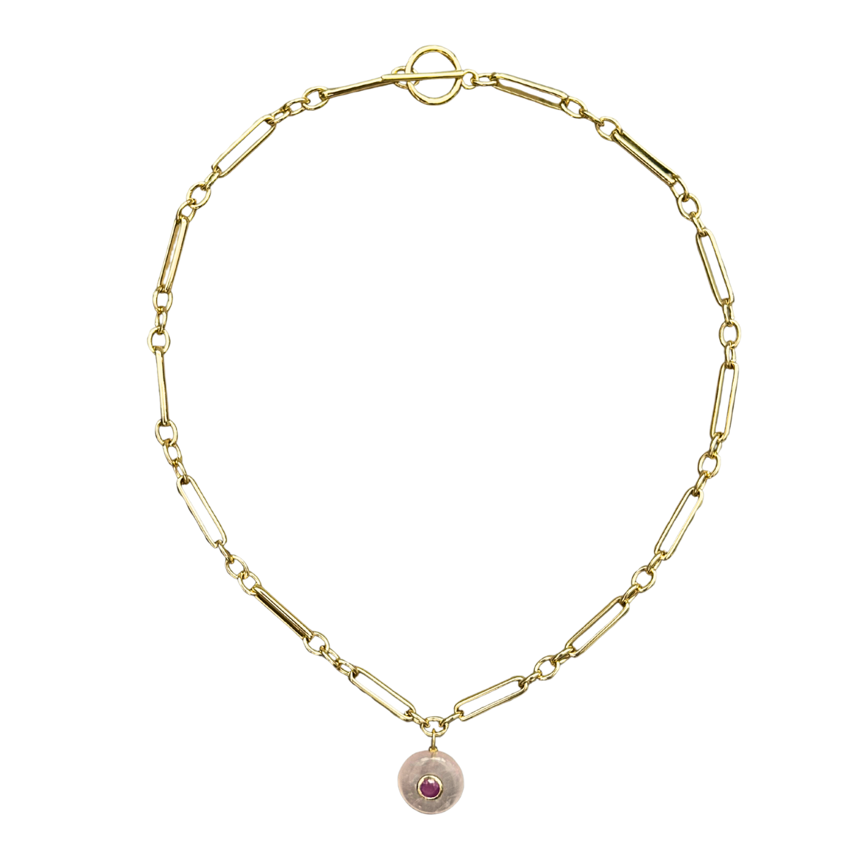 Rose Quartz with Pink Sapphire Inlay Pendant Necklace