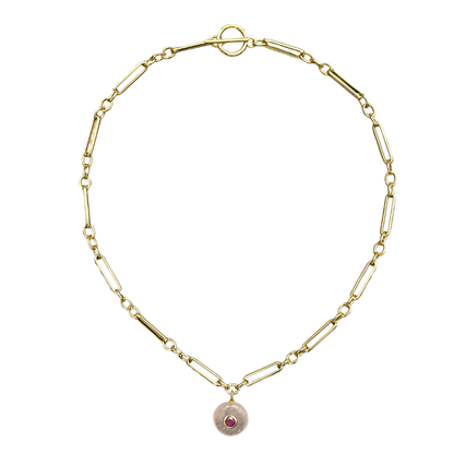 Rose Quartz with Pink Sapphire Inlay Pendant Necklace