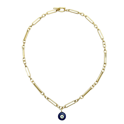 Round Lapis Lazuli with Blue Topaz Inlay Pendant Necklace