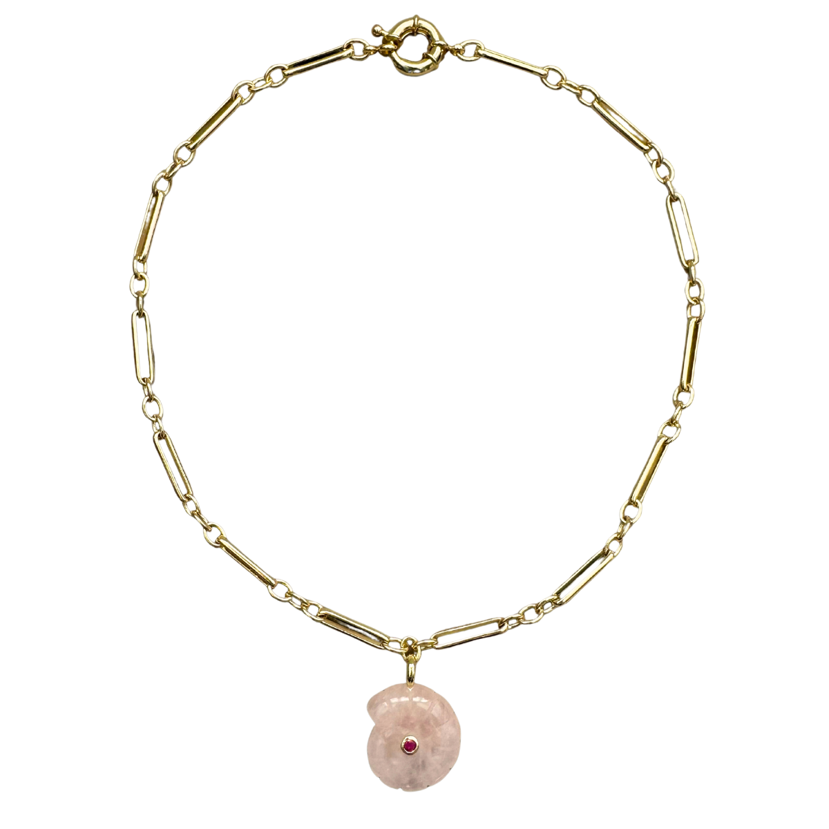 Shell Shaped Rose Quartz Pendant Necklace