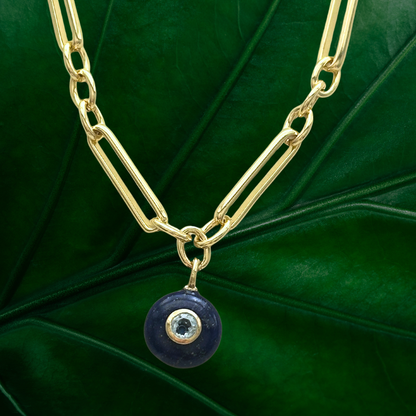 Round Lapis Lazuli with Blue Topaz Inlay Pendant Necklace