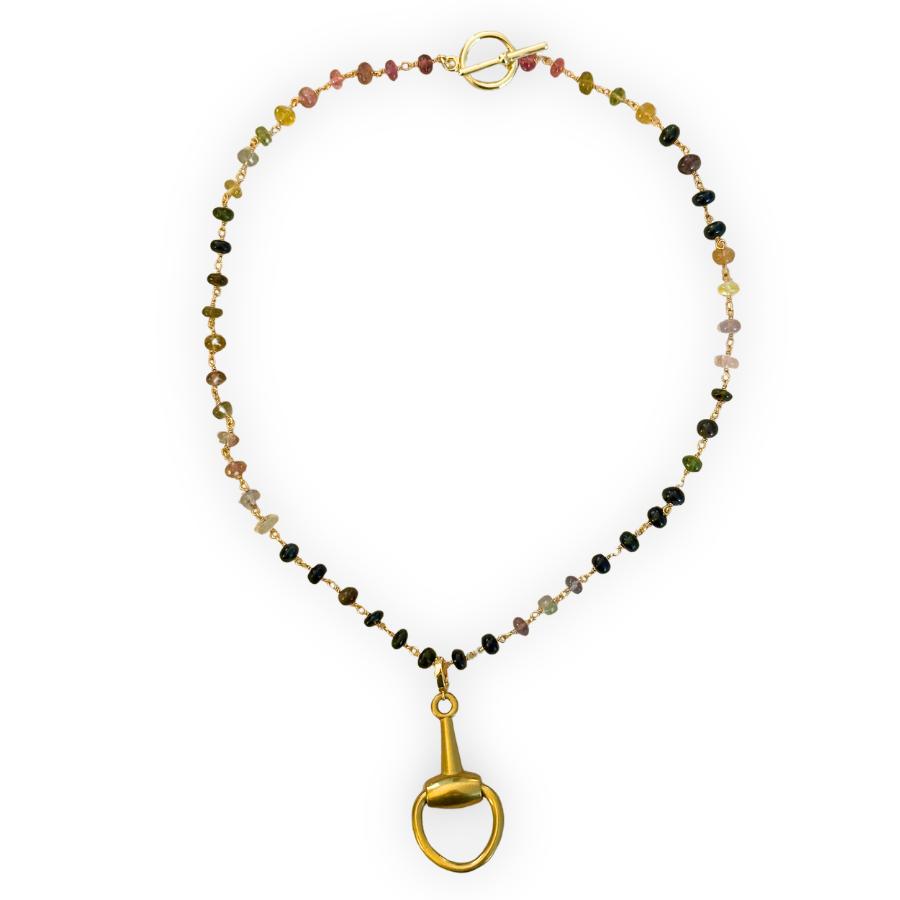 Dainty Tourmaline Necklace with Horsebit Clip-On Charm